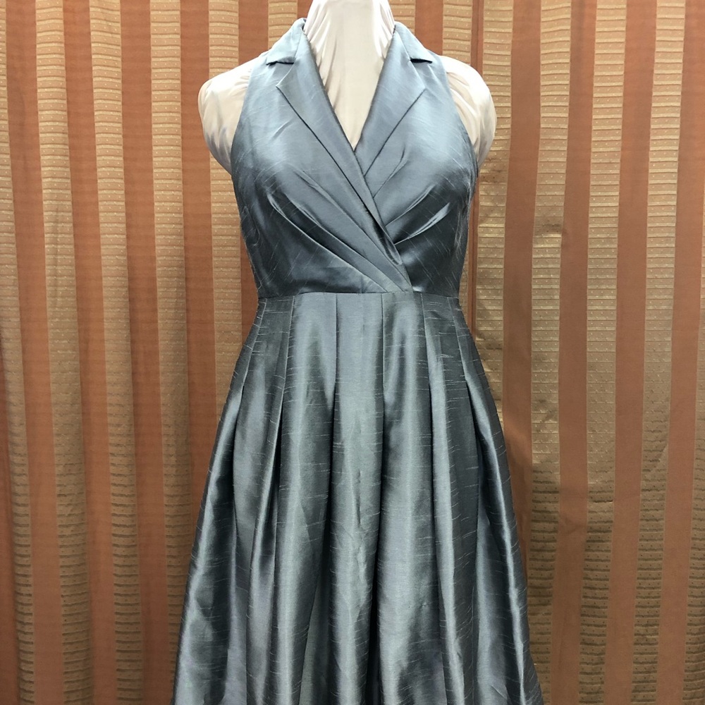 Silver Shantung Fit and Flare Dress